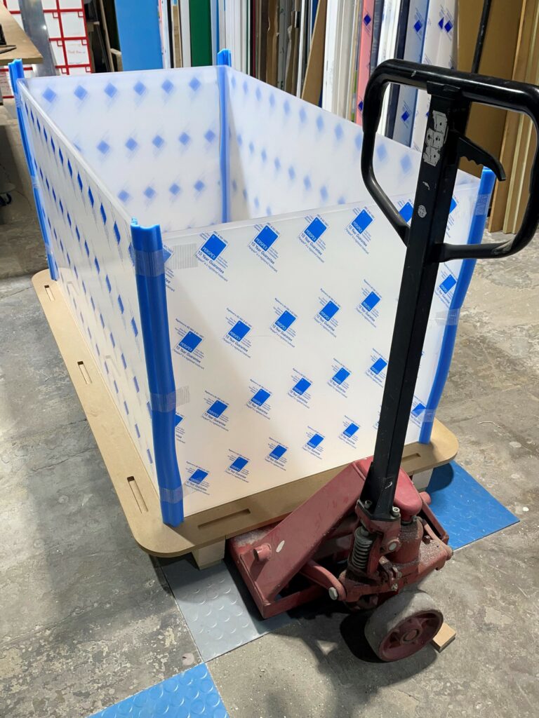 Robust acrylic box on trolly