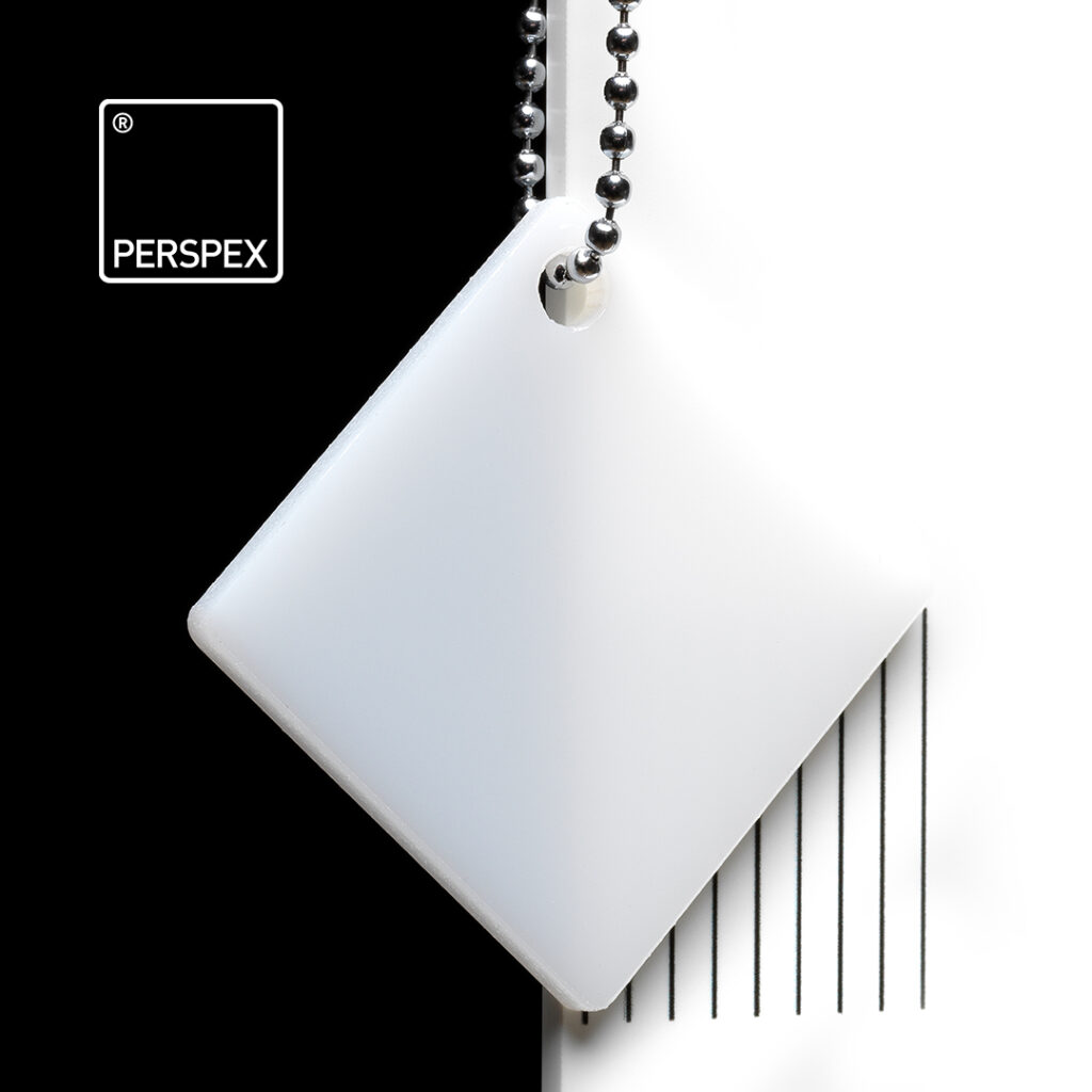 Sample square of recycled opal acrylic from Perspex