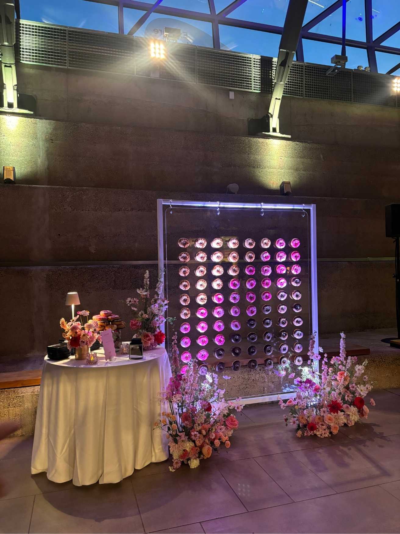 Bespoke doughnut wall for Events made from clear acrylic